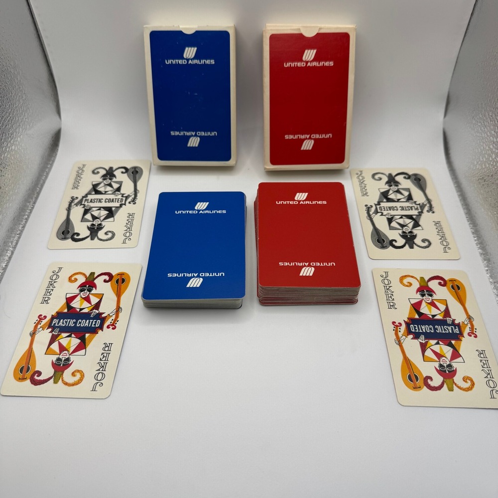 Vtg United Airlines Playing Cards Set of 2 Red Blue Jokers Plastic Coated